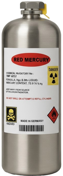 Red mercury labeled hazardous cylinder