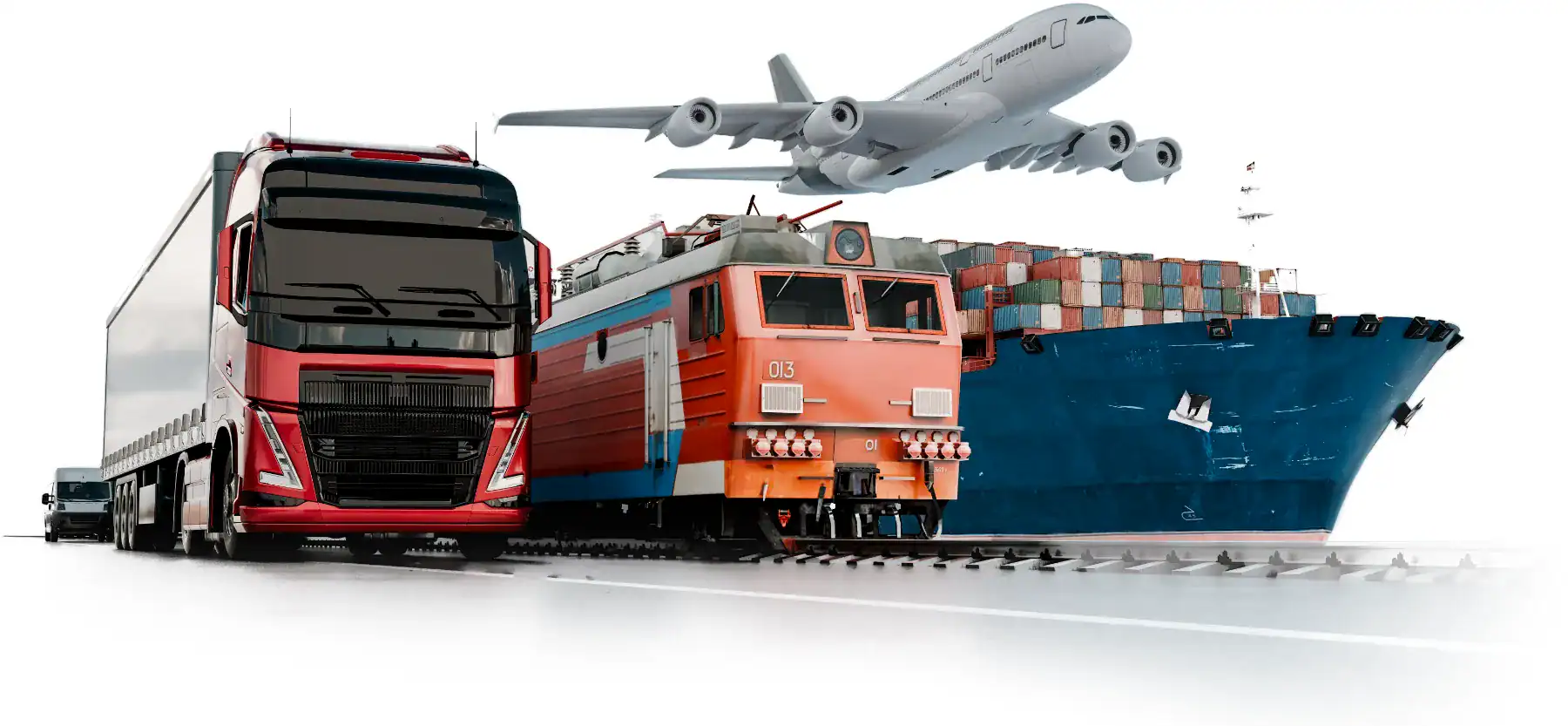 Multi-modal transportation: truck, train, plane, ship